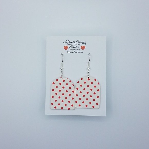 Arch Shaped Polka Dot Pattern Handmade Dangle Earrings - Picture 6 of 6